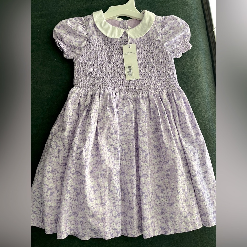 Janie & Jack The Charlotte Floral Smocked Dress + headband (18-24 months)